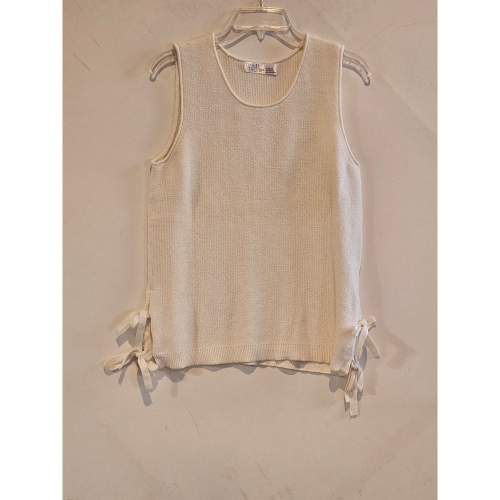 Time and Tru Cream Knit Sleeveless Vest Top Tie Side Women's L
